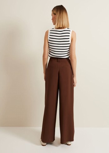 Phase Eight Indiyah Pleated Wide Legs Trousers Brown Canada | QVTUJF-470